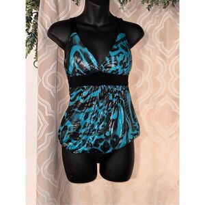 NEW WITH TAGS WOMEN Rue 21 Animal Print SPARKLING Tank Top BLUE AND BLACK Size S